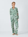 John Lewis Fir Tree Shirt Long Pyjama Set, Ivory/Green