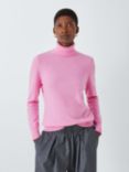 John Lewis Cashmere Roll Neck Jumper, Mid Pink