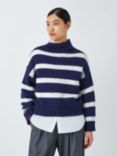 John Lewis Wool Blend Stripe Turtle Neck Jumper, Grey/Blue