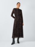 John Lewis Long Sleeve Spot Mesh Midaxi Dress, Black/Multi