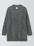 John Lewis Cable Knit Open Neck Wool Blend Cardigan, Charcoal