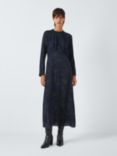 John Lewis Long Sleeve Marble Print Midi Dress, Blue Midnight