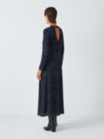 John Lewis Long Sleeve Marble Print Midi Dress, Blue Midnight