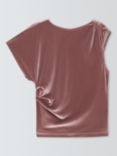 John Lewis Asymmetric Sleeve Velvet Drape Top, Mink