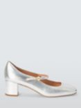 John Lewis Adore Leather Low Block Heel Mary Jane Court Shoes, Silver