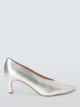 John Lewis Ammie Leather Curve Heel High Vamp Court Shoes, Silver