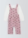 John Lewis Baby Berry Corduroy Dungarees and Pointelle Top Set, Pink