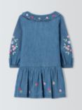 John Lewis Baby Embroidered Denim Dress, Blue