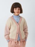 John Lewis ANYDAY Kids' Colour Block Cardigan, Pink/Natural