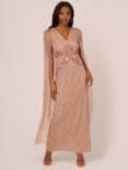 Adrianna Papell Beaded Long Cape Sleeve Maxi Dress, Rose Gold