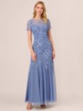 Adrianna Papell Beaded Godet Detail Maxi Dress, French Blue