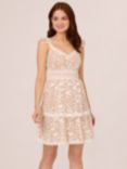 Adrianna Papell Lace Embroidered Flutter Mini Dress, Ivory/Nude