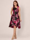 Adrianna Papell Floral Jacquard Flared Dress, Black/Pink