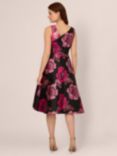 Adrianna Papell Floral Jacquard Flared Dress, Black/Pink
