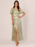 Adrianna Papell Foil Leaf Draped Maxi Dress, Sage/Gold