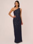 Adrianna Papell One Shoulder Beaded Maxi Dress, Dusty Navy