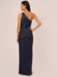 Adrianna Papell One Shoulder Beaded Maxi Dress, Dusty Navy