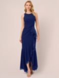 Adrianna Papell Ruffle Crepe Evening Gown, Navy Sateen