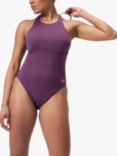 Speedo Racer Zip Swimsuit, Plum Dandy/Red