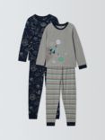 John Lewis Kids' Glow In The Dark Space Pyjamas, Pack of 2, Grey