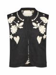 Fabienne Chapot Embroidered Heart & Flowers Cotton Blend Gilet, Black