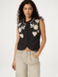 Fabienne Chapot Embroidered Heart & Flowers Cotton Blend Gilet, Black