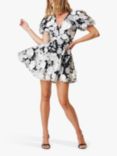 Elliatt Selene 3D Floral Puff Sleeve Mini Dress, Black White