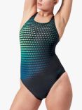 Speedo Medalist Endurance+ Max Digital Print Swimsuit, Black/Teal/Green