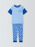 John Lewis ANYDAY Kids' Checkerboard Slogan Pyjamas, Blue