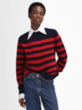 Barbour The Edit by Alexa Dom Stripe Wool Jumper, Navy/Ruby