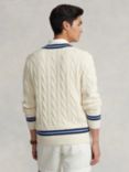 Polo Ralph Lauren V-Neck Cricket Sweater, Cream W/Navy Stripe