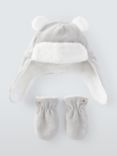 John Lewis Baby Corduroy Trapper Hat and Mittens Set, Grey