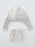 John Lewis Baby Corduroy Trapper Hat and Mittens Set, Grey