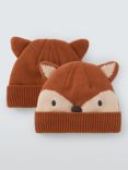 John Lewis Baby Fox Beanie, Pack of 2, Orange