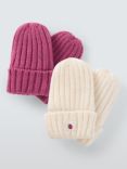 John Lewis Baby Ribbed Mittens, Pack of 2, Pink