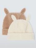 John Lewis Baby Borg Bunny Hat, Pack of 2, Natural