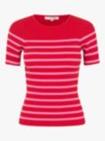 A-VIEW Rib Stripe Short Sleeve Top, Rose/Red