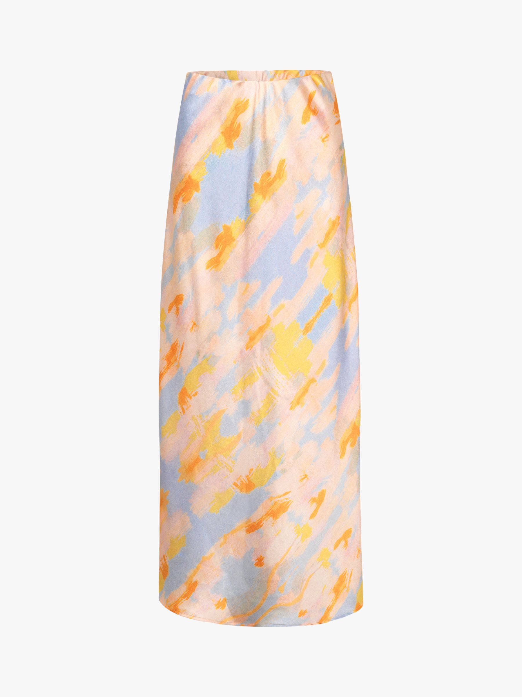 A-VIEW Carry Abstract Satin Maxi Skirt, Rose/Blue, 8