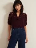 Phase Eight Cleo Abstract Print Sheer Blouse, Burgundy