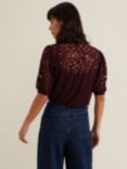 Phase Eight Cleo Abstract Print Sheer Blouse, Burgundy