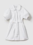 Reiss Kids' Ginny Collar Belted Puff Sleeve Dress, Ivory