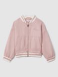 Reiss Kids' Remi Logo Colour Block Varsity Bomber Jacket, Pink