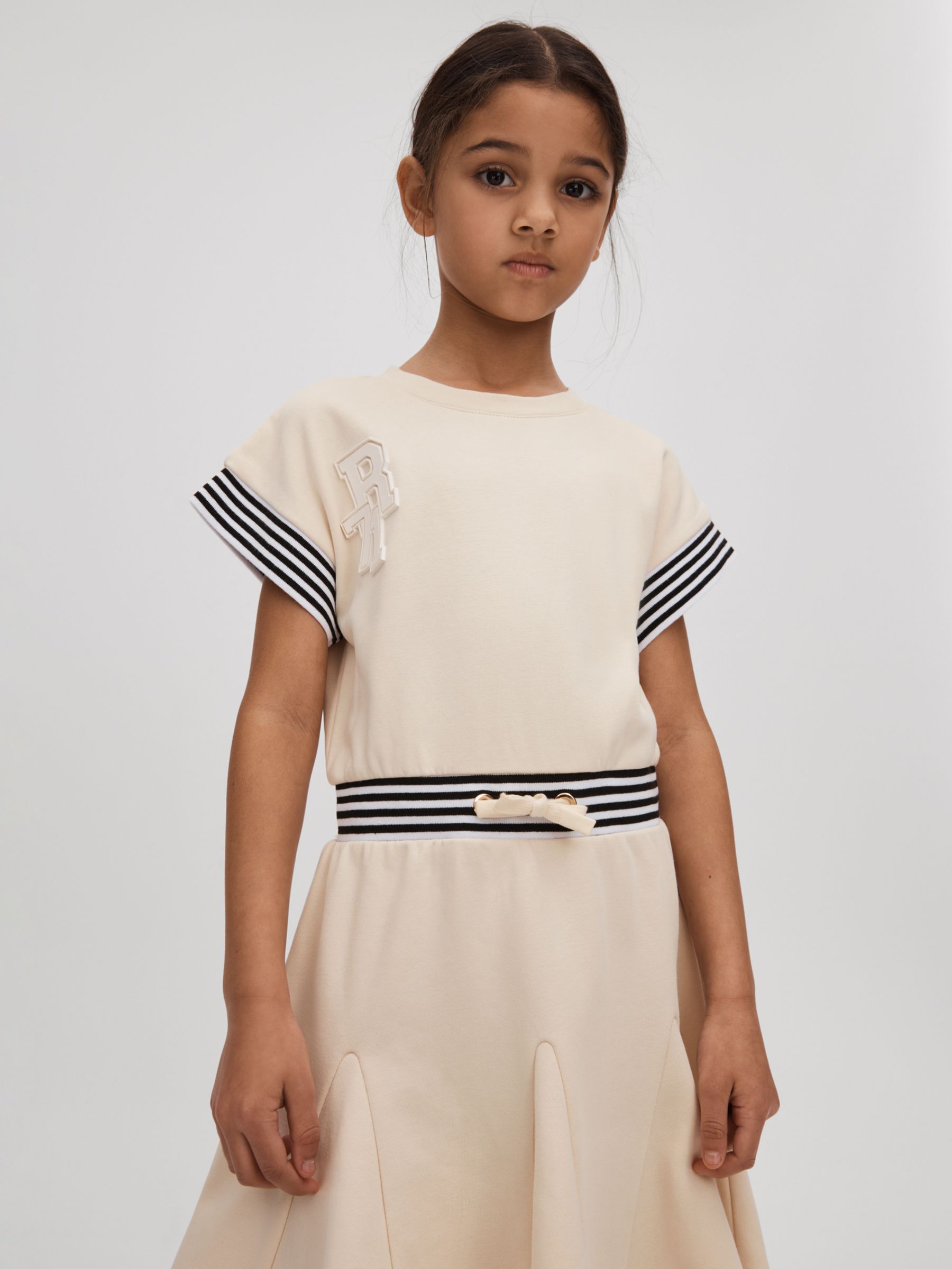 Reiss Kids' Milo Logo Stripe Trim Jersey Dress, Ivory, 4-5 years