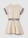 Reiss Kids' Milo Logo Stripe Trim Jersey Dress, Ivory