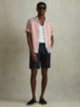 Reiss Pantain Short Sleeve Cuban Linen Shirt, Orange/Multi