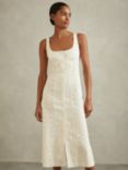 Reiss Clarice Broderie Linen Midi Dress, Ivory
