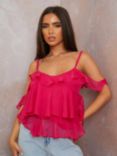 Chi Chi London Asymmetric Ruffle Top, Pink Fuchsia