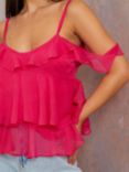 Chi Chi London Asymmetric Ruffle Top, Pink Fuchsia