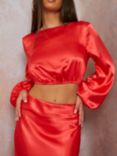 Chi Chi London Satin Crop Top, Red
