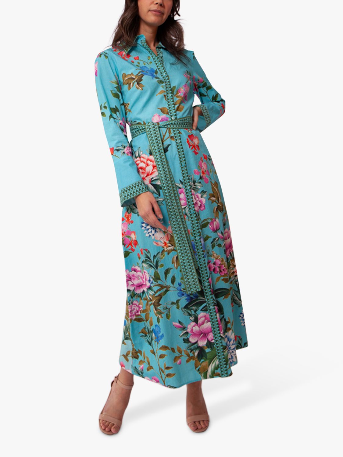 Raishma Olea Floral Print Maxi Dress, Turquoise/Multi, 8